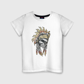 Детская футболка хлопок с принтом Индеец/indians в Санкт-Петербурге, 100% хлопок | круглый вырез горловины, полуприлегающий силуэт, длина до линии бедер | Тематика изображения на принте: индейцы | краснокожие | северо американские | череп
