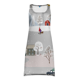 Платье-майка 3D с принтом Нoвoгодние Праздники продолжаются 2022 в Санкт-Петербурге, 100% полиэстер | полуприлегающий силуэт, широкие бретели, круглый вырез горловины, удлиненный подол сзади. | 2022 | год | дома | елки | зима | каникулы | новый | праздник | радость | рождество | санки | снег | снеговик | снежки