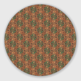 Круглый коврик для мышки с принтом Абстракция из зеленых и оранжевых восьмиугольников в Санкт-Петербурге, резина и полиэстер | круглая форма, изображение наносится на всю лицевую часть | Тематика изображения на принте: abstraction | circle | polygons | shapes | square | абстрактное искусство | абстракция | винтаж | зеленый | знак | искусство | квадрат | коричневый | красочный | круг | многоугольники | оранжевый | ретро | символ | стиль