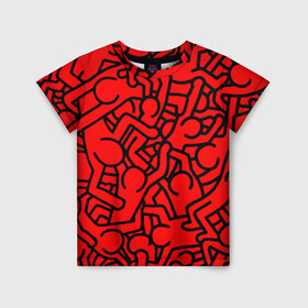 Детская футболка 3D с принтом Челопаззл в Санкт-Петербурге, 100% гипоаллергенный полиэфир | прямой крой, круглый вырез горловины, длина до линии бедер, чуть спущенное плечо, ткань немного тянется | Тематика изображения на принте: абстракция | красный | пестрый | пиктограмма | человечки