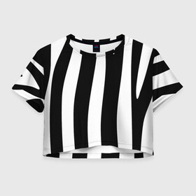 Женская футболка Crop-top 3D с принтом ZeBRO в Санкт-Петербурге, 100% полиэстер | круглая горловина, длина футболки до линии талии, рукава с отворотами | зебра | пестрый | полосатый | узор | черно белое