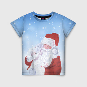Детская футболка 3D с принтом Дедушка мороз в Санкт-Петербурге, 100% гипоаллергенный полиэфир | прямой крой, круглый вырез горловины, длина до линии бедер, чуть спущенное плечо, ткань немного тянется | new year | арт | графика | дед мороз | зима | новый год | рождество | санта
