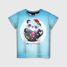 Детская футболка 3D с принтом Панда 2022 в Санкт-Петербурге, 100% гипоаллергенный полиэфир | прямой крой, круглый вырез горловины, длина до линии бедер, чуть спущенное плечо, ткань немного тянется | new year | арт | графика | зима | новый год | панда | рождество