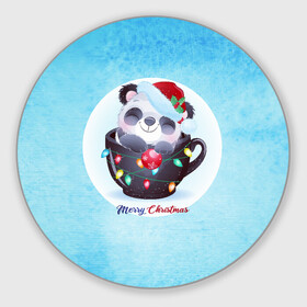Круглый коврик для мышки с принтом Панда 2022 в Санкт-Петербурге, резина и полиэстер | круглая форма, изображение наносится на всю лицевую часть | new year | арт | графика | зима | новый год | панда | рождество
