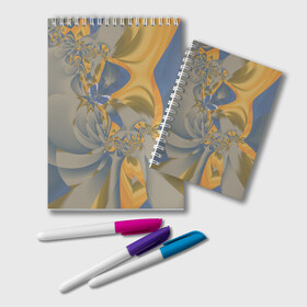 Блокнот с принтом Орхидеи Небо и песок Абстракция 403-1 в Санкт-Петербурге, 100% бумага | 48 листов, плотность листов — 60 г/м2, плотность картонной обложки — 250 г/м2. Листы скреплены удобной пружинной спиралью. Цвет линий — светло-серый
 | Тематика изображения на принте: abstraction | blue | flowers | fractal | ornament | pattern | yellow | абстракция | желтый | орнамент | узор | фрактал | цветы