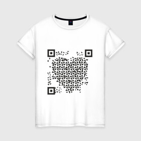 Женская футболка хлопок с принтом QR Love в Санкт-Петербурге, 100% хлопок | прямой крой, круглый вырез горловины, длина до линии бедер, слегка спущенное плечо | coronavirus | covid | covid19 | l | qr code | qr код | sputnik | вакцина | вакцинация | вирус | здоровье | изоляция | иммунитет | карантин | ковид | код | корона | коронавирус | маркировка | маска | пандемия | паспорт