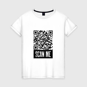 Женская футболка хлопок с принтом QR Scan в Санкт-Петербурге, 100% хлопок | прямой крой, круглый вырез горловины, длина до линии бедер, слегка спущенное плечо | coronavirus | covid | covid19 | qr code | qr код | sputnik | вакцина | вакцинация | вирус | здоровье | изоляция | иммунитет | карантин | ковид | код | корона | коронавирус | маркировка | маска | пандемия | паспорт | прививка