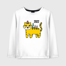 Детский лонгслив хлопок с принтом Тигр - новогодний стол в Санкт-Петербурге, 100% хлопок | круглый вырез горловины, полуприлегающий силуэт, длина до линии бедер | 2022 | год тигра | новый год | новый год 2022 | символ года | тигр | тигренок | тигрица | тигры