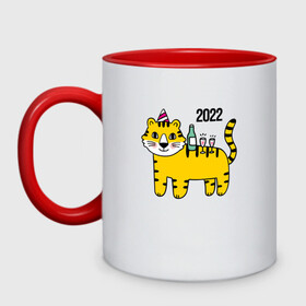 Кружка двухцветная с принтом Тигр - новогодний стол в Санкт-Петербурге, керамика | объем — 330 мл, диаметр — 80 мм. Цветная ручка и кайма сверху, в некоторых цветах — вся внутренняя часть | 2022 | год тигра | новый год | новый год 2022 | символ года | тигр | тигренок | тигрица | тигры