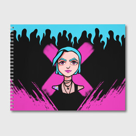 Альбом для рисования с принтом JINX 2D | СИНЕГОЛОВАЯ в Санкт-Петербурге, 100% бумага
 | матовая бумага, плотность 200 мг. | Тематика изображения на принте: arcane | arcane league of legends | cartoon | jinx | league of legends | mult | stim punk | stimpunk | аркеин | аркейн | джинкс | мульт | мультик | паудер | порох | психопатка | синеголовая | синий хвост | стим панк | стимпанк