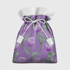 Подарочный 3D мешок с принтом Фиолетовые тюльпаны с зелеными листьями в Санкт-Петербурге, 100% полиэстер | Размер: 29*39 см | 8 марта | flowers | leaves | nature | tulips | ботаническая иллюстрация | день рождения | зеленый | листья | природа | растения | тюльпаны | фиолетовый | цветы