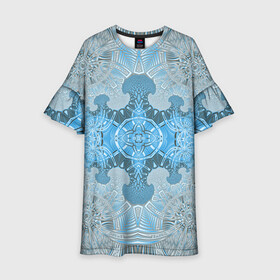 Детское платье 3D с принтом Коллекция Фрактальная мозаика Голубой 292-6-n в Санкт-Петербурге, 100% полиэстер | прямой силуэт, чуть расширенный к низу. Круглая горловина, на рукавах — воланы | blue | fractal | light | pattern | symmetrical | на витрину | светлый | симметричный | узор | фрактал