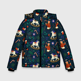 Зимняя куртка для мальчиков 3D с принтом Рождественский узор. Щелкунчик в Санкт-Петербурге, ткань верха — 100% полиэстер; подклад — 100% полиэстер, утеплитель — 100% полиэстер | длина ниже бедра, удлиненная спинка, воротник стойка и отстегивающийся капюшон. Есть боковые карманы с листочкой на кнопках, утяжки по низу изделия и внутренний карман на молнии. 

Предусмотрены светоотражающий принт на спинке, радужный светоотражающий элемент на пуллере молнии и на резинке для утяжки | ламповый свитер | новогодний узор | новый год | паттерн | рождественский свитер | рождество | щелкунчик