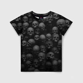 Детская футболка 3D с принтом Черепа на черном в Санкт-Петербурге, 100% гипоаллергенный полиэфир | прямой крой, круглый вырез горловины, длина до линии бедер, чуть спущенное плечо, ткань немного тянется | готы | мрачное | рок | черепа | черное