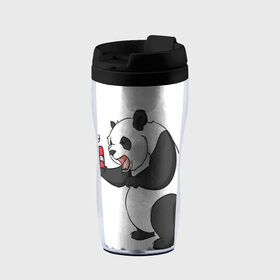 Термокружка-непроливайка с принтом Взрывная панда в Санкт-Петербурге, внутренняя часть — пищевой пластик, наружная часть — прозрачный пластик, между ними — полиграфическая вставка с рисунком | объем — 350 мл, герметичная крышка | bomb | dinamit | panda | бомба | динамит | животное | панда