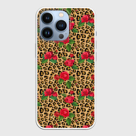 Чехол для iPhone 13 Pro с принтом Шкура Леопарда в Цветах в Санкт-Петербурге,  |  | jaguar | leopard | ocelot | predator | гепард | дикая кошка | животное | зверь | кот | красота | леопард | леопардовые пятна | оцелот | розы | хищная кошка | хищник | цветник | цветы | ягуар