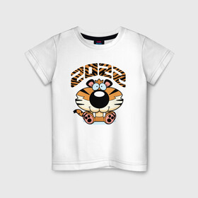 Детская футболка хлопок с принтом Год тигра  2022 в Санкт-Петербурге, 100% хлопок | круглый вырез горловины, полуприлегающий силуэт, длина до линии бедер | 2022 | мульты | надписи | новый год | праздник | приколы | тигр | тигрёнок