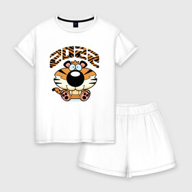 Женская пижама с шортиками хлопок с принтом Год тигра  2022 в Санкт-Петербурге, 100% хлопок | футболка прямого кроя, шорты свободные с широкой мягкой резинкой | 2022 | мульты | надписи | новый год | праздник | приколы | тигр | тигрёнок