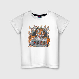 Детская футболка хлопок с принтом Тигр  2022 в Санкт-Петербурге, 100% хлопок | круглый вырез горловины, полуприлегающий силуэт, длина до линии бедер | 2022 | китайский календарь | надписи | новый год | праздник | тигр | тигрёнок