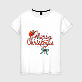 Женская футболка хлопок с принтом Merry Christmas 2022 в Санкт-Петербурге, 100% хлопок | прямой крой, круглый вырез горловины, длина до линии бедер, слегка спущенное плечо | 2022 | merry christmas | нг | новогодняя | новый год | рождество