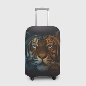 Чехол для чемодана 3D с принтом Тигр с голубыми глазами в Санкт-Петербурге, 86% полиэфир, 14% спандекс | двустороннее нанесение принта, прорези для ручек и колес | tiger | животное | символ года | тигр | хищник