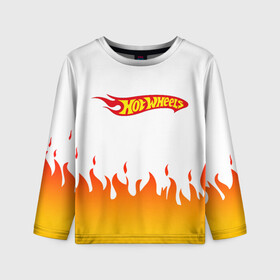 Детский лонгслив 3D с принтом Hot Wheels | Logo | Fire в Санкт-Петербурге, 100% полиэстер | длинные рукава, круглый вырез горловины, полуприлегающий силуэт
 | auto | bone shaker | fire | hot wheels | logo | mattel | rd02 | twin mill | авто | автомобиль | ам | горячие колёса | лого | логотип | огненная | огонь | хот велс | эмблема