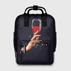 Женский рюкзак 3D с принтом Пьём? в Санкт-Петербурге, 100% полиэстер | лямки с регулируемой длиной, сверху ручки, чтобы рюкзак нести как сумку. Основное отделение закрывается на молнию, как и внешний карман. Внутри два дополнительных кармана, один из которых закрывается на молнию. По бокам два дополнительных кармашка, куда поместится маленькая бутылочка
 | 2022 | бокал вина | вино | нг | новогодний | новый год
