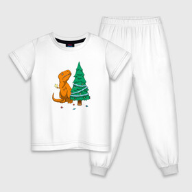 Детская пижама хлопок с принтом Новогодние проблемы Рекса в Санкт-Петербурге, 100% хлопок |  брюки и футболка прямого кроя, без карманов, на брюках мягкая резинка на поясе и по низу штанин
 | Тематика изображения на принте: christmas | decorations | dino | dinosaur | new | new year | problems | rain | rex | spruce | star | ti | toys | tree | tyrannosaurus | year | год | дино | динозавр | дождик | елка | ель | звезда | игрушки | мишура | новогодние | новый | проблемы | рекс |