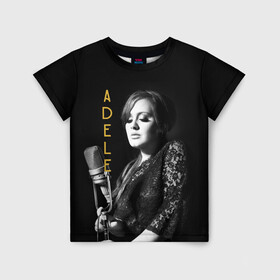 Детская футболка 3D с принтом Певица Adele в Санкт-Петербурге, 100% гипоаллергенный полиэфир | прямой крой, круглый вырез горловины, длина до линии бедер, чуть спущенное плечо, ткань немного тянется | девушка | имя | микрофон | надпись | певица
