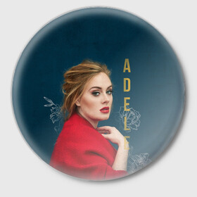 Значок с принтом Portrait Adele в Санкт-Петербурге,  металл | круглая форма, металлическая застежка в виде булавки | Тематика изображения на принте: имя | лицо | надпись | певица | портрет