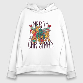 Женское худи Oversize хлопок с принтом Merry Christmas в Санкт-Петербурге, френч-терри — 70% хлопок, 30% полиэстер. Мягкий теплый начес внутри —100% хлопок | боковые карманы, эластичные манжеты и нижняя кромка, капюшон на магнитной кнопке | art | christmas | cookies | drawing | herringbone | holiday | merry christmas | new year | star | toys | tree | арт | елка | елочка | звезда | игрушки | новый год | печенье | праздник | рисунок | рождество