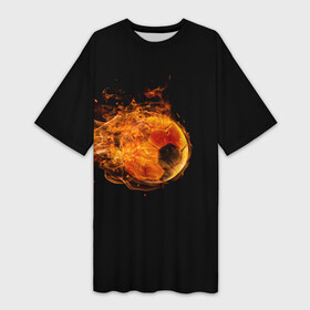 Платье-футболка 3D с принтом ОГНЕННЫЙ ФУТБОЛЬНЫЙ МЯЧ в Санкт-Петербурге,  |  | fireball | горящий мяч | мяч | огненный мяч | огненный футбольный мяч | огонь | пламя | файрболл | футбол | футбольный мяч