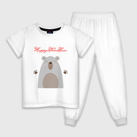 Детская пижама хлопок с принтом Happy New Bear в Санкт-Петербурге, 100% хлопок |  брюки и футболка прямого кроя, без карманов, на брюках мягкая резинка на поясе и по низу штанин
 | Тематика изображения на принте: дикая природы | животное | животные | звери | зверь | медведь | медвежонок | мишка | новогодний | новый год | рождественский | рождество | с новым годом