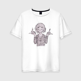 Женская футболка хлопок Oversize с принтом Я всех люблю! в Санкт-Петербурге, 100% хлопок | свободный крой, круглый ворот, спущенный рукав, длина до линии бедер
 | аниме | девушка | прикол | протест