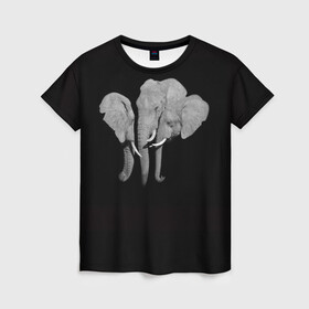 Женская футболка 3D с принтом Сплоченность в Санкт-Петербурге, 100% полиэфир ( синтетическое хлопкоподобное полотно) | прямой крой, круглый вырез горловины, длина до линии бедер | любовь | преданность | семья | слоненок | слониха | слоны