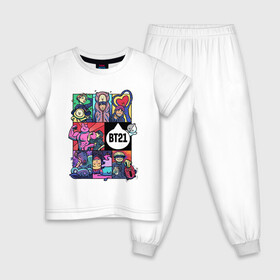 Детская пижама хлопок с принтом BT21 POP ART в Санкт-Петербурге, 100% хлопок |  брюки и футболка прямого кроя, без карманов, на брюках мягкая резинка на поясе и по низу штанин
 | Тематика изображения на принте: bangtan | beyond | boys | boysband | bts | hip hop | k pop | korea | music | pop art | scene | бтс | ви | джонгук | корея | музыка | поп арт | сюга | хип хоп | чимин | чин