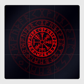 Магнитный плакат 3Х3 с принтом Красный Вегвизир в Санкт-Петербурге, Полимерный материал с магнитным слоем | 9 деталей размером 9*9 см | викинги | красный вегвизир | минимализм | руны | руны викингов | символ | символика