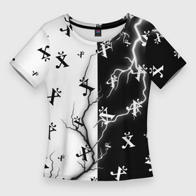 Женская футболка 3D Slim с принтом ПОЙМЕТ ТОЛЬКО РУССКИЙ  Молния в Санкт-Петербурге,  |  | древний | знак | иероглиф | мат | молния | паттерн | прикол | приколы | символ | символы | черно белый | юмор