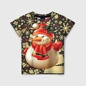 Детская футболка 3D с принтом СНЕГОВИК 2022 в Санкт-Петербурге, 100% гипоаллергенный полиэфир | прямой крой, круглый вырез горловины, длина до линии бедер, чуть спущенное плечо, ткань немного тянется | 2022 | newyear | детям | зима | красивый | лучшее | необычный | новый год | подарок | праздники | рождество | снеговик | топ