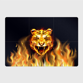 Магнитный плакат 3Х2 с принтом Тигр В Пламени в Санкт-Петербурге, Полимерный материал с магнитным слоем | 6 деталей размером 9*9 см | Тематика изображения на принте: зверь | огненный тигр | огонь | пламя | рисунок | тигр | хищник