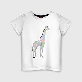 Детская футболка хлопок с принтом Волшебный жираф в Санкт-Петербурге, 100% хлопок | круглый вырез горловины, полуприлегающий силуэт, длина до линии бедер | автралия | африка | волшебство | животное | жираф | зверь | мило | милота | мозаика | редкое животное | сказка | цвета | чудо | экзотика