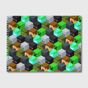 Альбом для рисования с принтом MINECRAFT PATTERN МАЙНКРАФТ УЗОР в Санкт-Петербурге, 100% бумага
 | матовая бумага, плотность 200 мг. | block | craft | creeper | cube | dungeons | game | games | logo | mine | minecraft | miner | pattern | pixel | zombie | блок | геометрия | данжен | зомби | игра | игры | крафт | крипер | кубики | лого | логотип | майкрафт | майн | майнкрафт | 