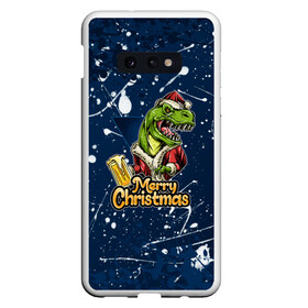 Чехол для Samsung S10E с принтом Merry Christmas Пивозавр. в Санкт-Петербурге, Силикон | Область печати: задняя сторона чехла, без боковых панелей | 2022 | happy new year | merry christmas | год тигра | дино | динозавр | зима близко | нг | новогодний | новый год | новый год 2022 | рождество | снежинки | тигр