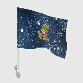 Флаг для автомобиля с принтом Merry Christmas Пивозавр. в Санкт-Петербурге, 100% полиэстер | Размер: 30*21 см | 2022 | happy new year | merry christmas | год тигра | дино | динозавр | зима близко | нг | новогодний | новый год | новый год 2022 | рождество | снежинки | тигр
