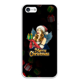 Чехол для iPhone 5/5S матовый с принтом Merry Christmas Снегурочка с подарком. в Санкт-Петербурге, Силикон | Область печати: задняя сторона чехла, без боковых панелей | 2022 | happy new year | merry christmas | год тигра | зима близко | нг | новогодний | новый год | новый год 2022 | подарки | праздник | рождество | символ 2022 года | снегурочка | снежинки