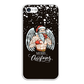 Чехол для iPhone 5/5S матовый с принтом Merry Christmas Santa c Крыльями Ангела. в Санкт-Петербурге, Силикон | Область печати: задняя сторона чехла, без боковых панелей | 2022 | happy new year | merry christmas | santa | год тигра | зима близко | нг | новогодний | новый год | новый год 2022 | рождество | санта | символ 2022 года | снежинки