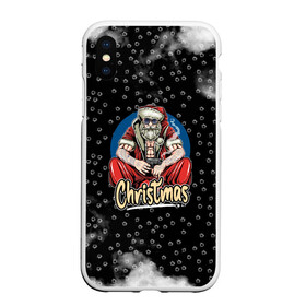 Чехол для iPhone XS Max матовый с принтом Merry Christmas Santa с пистолетом. в Санкт-Петербурге, Силикон | Область печати: задняя сторона чехла, без боковых панелей | 2022 | happy new year | merry christmas | santa | год тигра | зима близко | нг | новогодний | новый год | новый год 2022 | рождество | символ 2022 года | следы от пуль | снежинки