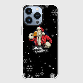 Чехол для iPhone 13 Pro с принтом Merry Christmas Санта с пивом в Санкт-Петербурге,  |  | Тематика изображения на принте: 2022 | happy new year | merry christmas | santa | год тигра | зима близко | нг | новогодний | новогодний санта | новый год | новый год 2022 | рождество | санта | символ 2022 года | снег