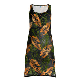 Платье-майка 3D с принтом Африканские листья в Санкт-Петербурге, 100% полиэстер | полуприлегающий силуэт, широкие бретели, круглый вырез горловины, удлиненный подол сзади. | африка | листья | паттерн | тропики | цветы