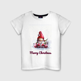 Детская футболка хлопок с принтом Рождественский гномик в Санкт-Петербурге, 100% хлопок | круглый вырез горловины, полуприлегающий силуэт, длина до линии бедер | гномик | детство | игрушка | новый год | праздник | рождество